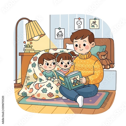 Happy family playing video games together at home.