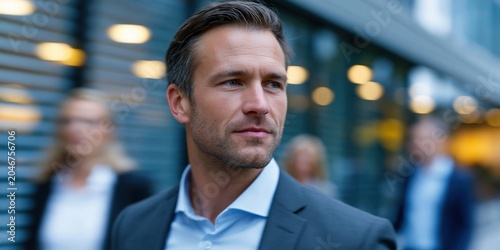 Confident Businessman in Modern Urban Setting Wearing Suit, Leadership and Success Concept for Corporate Branding and Professional Marketing
