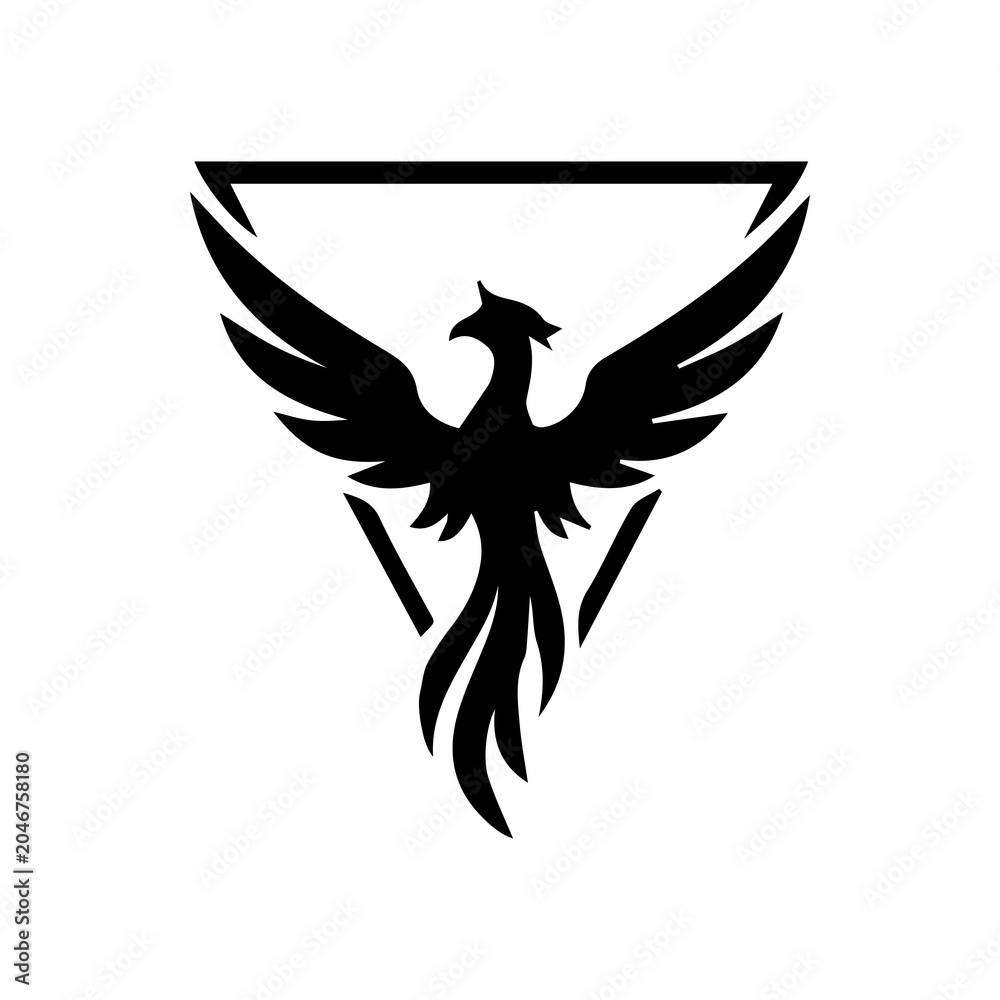 Naklejka premium Black phoenix vector illustration with bold detailed design, symbolizing rebirth, resilience, and eternal power.