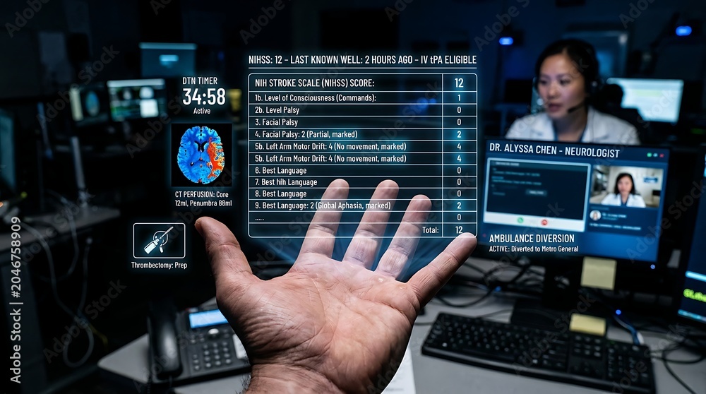 Fototapeta premium Hand interacting with virtual interface in a futuristic workspace
