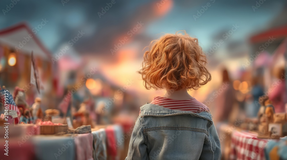 Fototapeta premium Child Observing Community Picnic at Sunset in Outdoor Location
