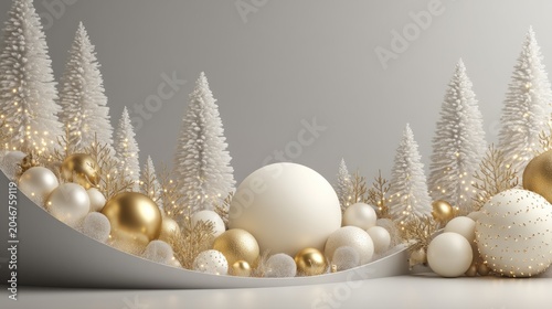Luxurious 3D Render of Christmas Decorations for New Year Celebration