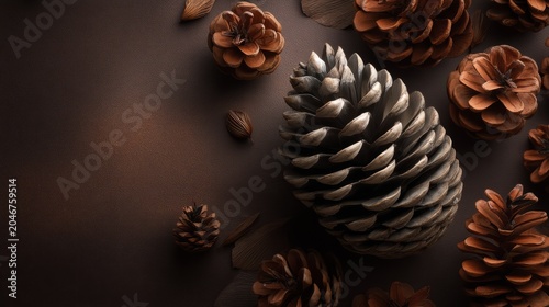 Oversized Pinecone and Festive Decorative Composition on Surface
