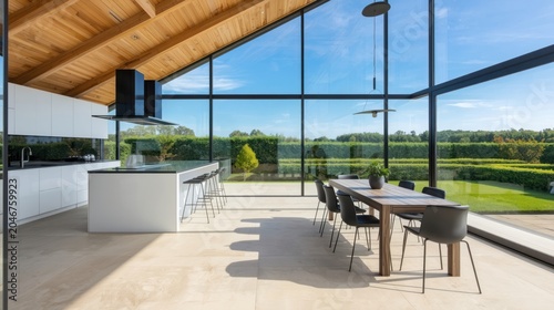 living room interior with full glass windows