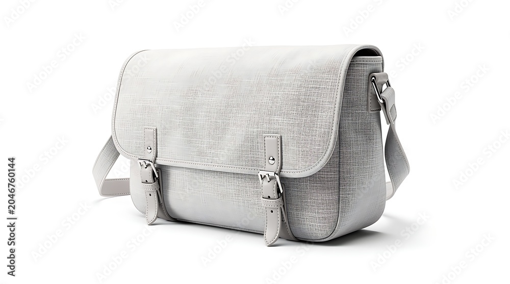 Naklejka premium light gray canvas messenger bag with flap and buckles