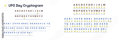 Konstfotografi UFO Day Cryptogram puzzle with colorful letters and patterns