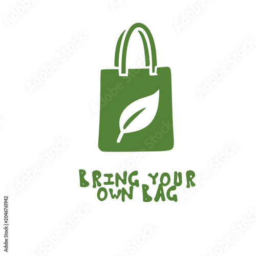 Eco-friendly reusable shopping bag with green leaf design promoting sustainability.