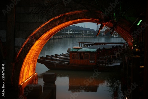 Photography River, Boat, Ancient stone bridge, the rural scene of , Shanghai China