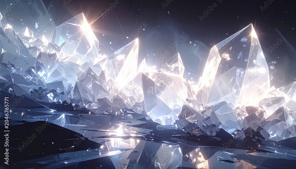 Obraz premium Abstract Glowing Crystal Shards Forming Radiant Geometric Mosaics