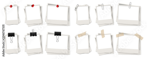 stacked polaroids Clips clothespin, binder clamp, pin, tape