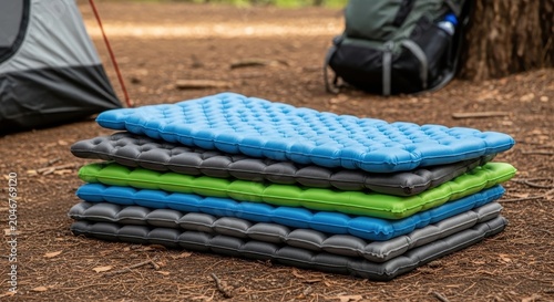 Stacked Lightweight Foam Pads for Outdoor Sleeping in Nature