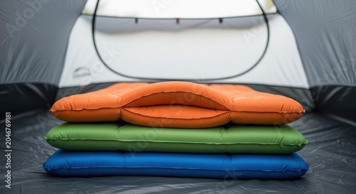 Stacked Sleeping Pads for Camping Inside a Tent