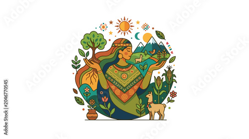 Photos Abstract Nature Spirit Woman Illustration with Landscape Elements