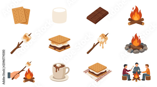 Foto Camping S'mores and Campfire Icons Collection