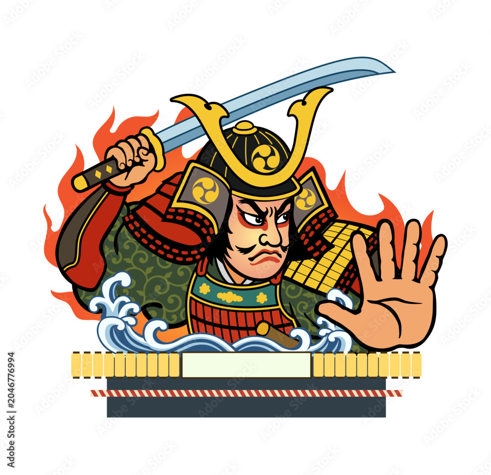 Fototapeta premium ねぶた祭をイメージした武者絵イラスト 夏祭りの伝統文化素材