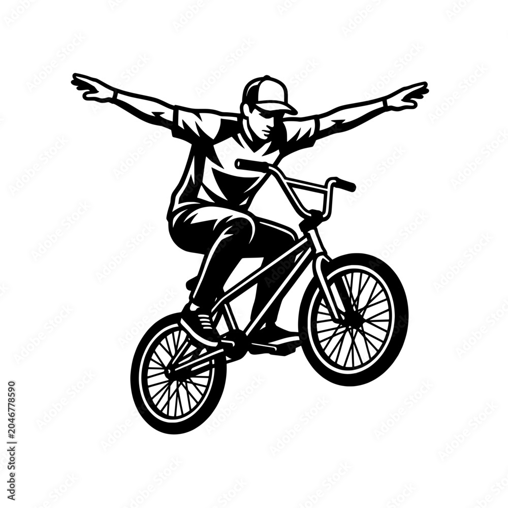 Obraz premium BMX Rider Performing No-Hander Jump Trick Freestyle Bicycle Stunt Vector Illustration