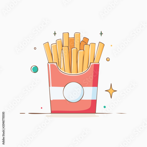 Illustration of French fries in a red carton