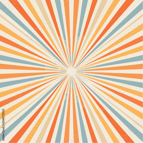 Retro sunburst pattern with orange, blue, and yellow stripes