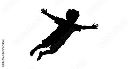 Canvastavla Child jumping with arms outstretched captures a joyful moment of pure freedom, representing the innocence and boundless energy typical of youth during active outdoor play or leisure time
