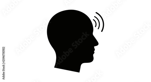 Canvastavla Head silhouette with radio waves emanating from the temple suggests a conceptual representation of human cognition, mental telepathy, or the impact of wireless technology on the brain