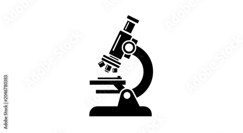 Microscope silhouette represents a powerful instrument for scientific research, laboratory experimentation, and detailed biological analysis in a clean, minimalist graphic format for professional use.