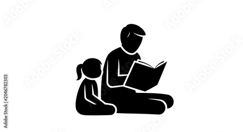 Obraz na plátně Father reading a book to his young daughter depicts a heartwarming family moment centered on early childhood education, bonding time, and the development of literacy skills at home