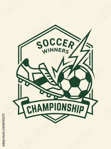 Soccer Championship Winners Emblem with Cleat and Ball