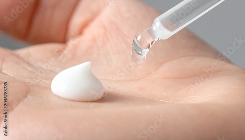 Canvastavla Close-up of skincare product being dispensed onto a hand with a dropper