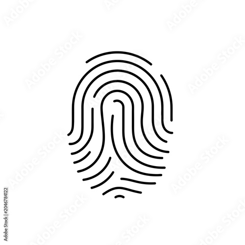 A detailed icon of a fingerprint serves as a symbol.