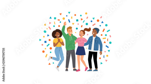 Canvastavla Group of Diverse People Celebrating with Confetti and Joy.
