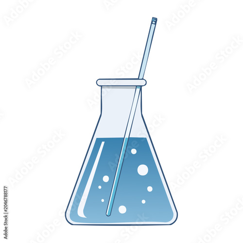 Erlenmeyer flask with blue liquid and bubbles