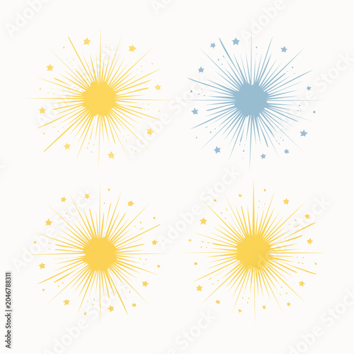 Four Sunburst and Starburst Graphic Elements