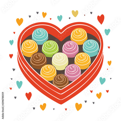 Heart shaped box of assorted chocolates with decorative hearts