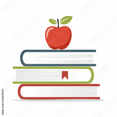 Stack of Books with Red Apple