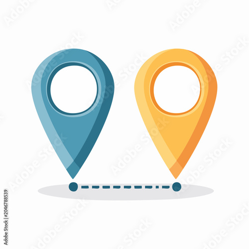 Two location pins connected by a dotted line