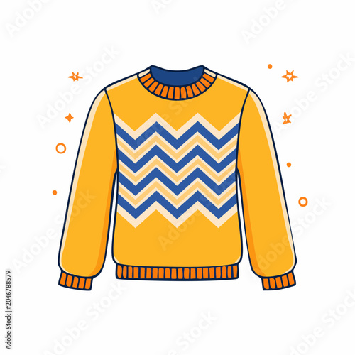 Yellow Sweater with Blue and White Chevron Pattern