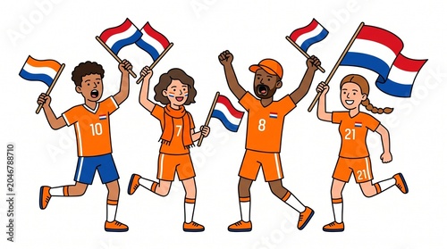 Dutch sports fans celebrating with flags Vector
