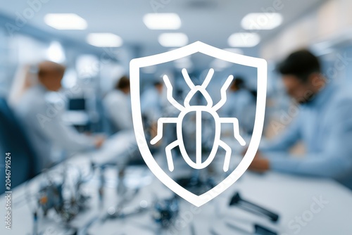 A professional pest management operations center showcasing inspection tools and personnel in a modern workspace