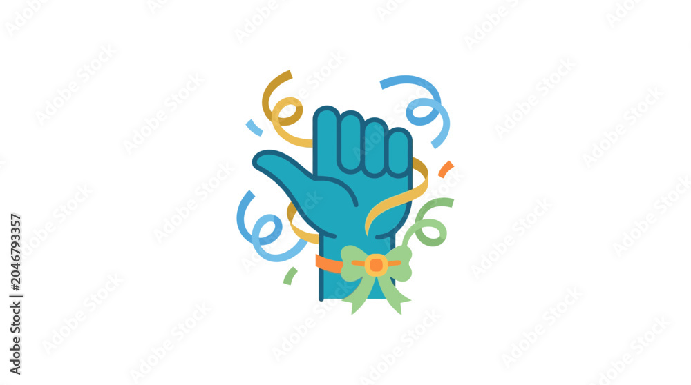 Fototapeta premium Celebration Hand Gesture with Confetti and Ribbon
