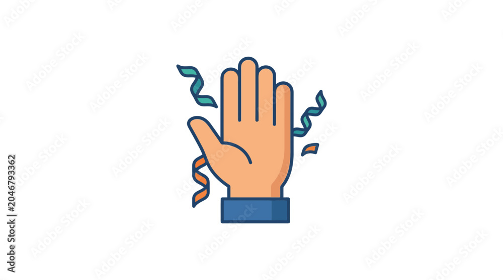 Fototapeta premium Celebration hand with confetti, flat icon, party concept