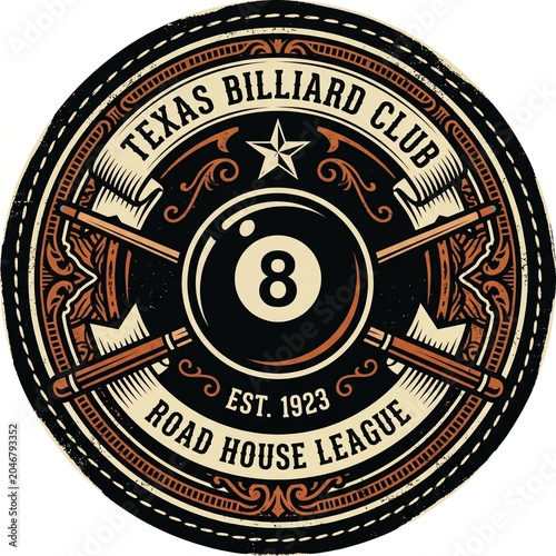 Texas Billiard Patch Logo with 8 Ball and Crossed Pool Cues