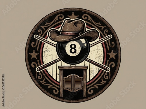 Cowboy 8 Ball Billiard Logo with Western Saloon Style