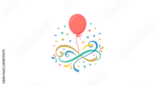 Schilderij op canvas Celebration Balloon with Confetti and Ribbons - Party Decor