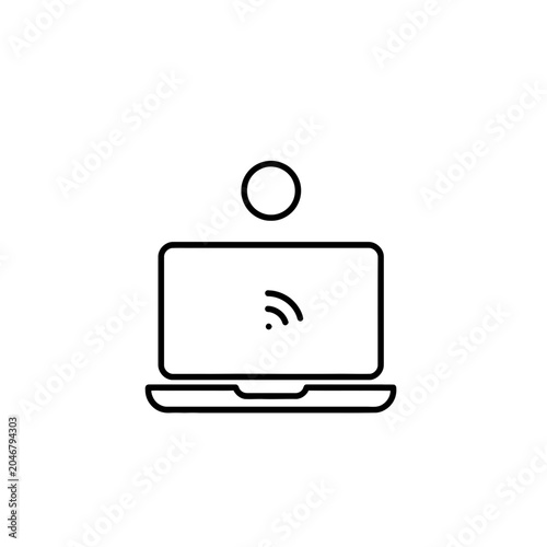 A simple icon of a laptop with WiFi signal and a circular icon above it