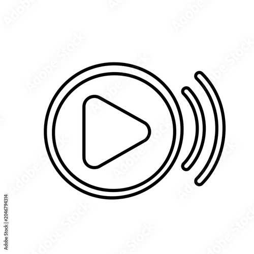 A minimalist icon of a play button with sound waves emanating from it