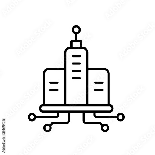 Icon of a modern cityscape with sleek skyscrapers and monorail
