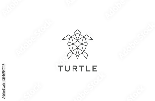 Turtle line art logo design template flat vector