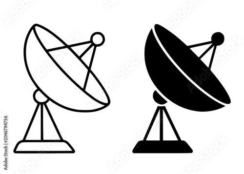 Schilderij op canvas Satellite dish illustration, minimalist outline and silhouette icon for technolo