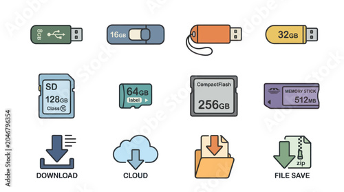 Slika na platnu Colorful computer storage and file management icons.