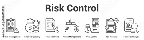 Photos Risk Control web banner icon vector illustration concept for business with icon of Risk Management, Financial Security, Financial Audit, Credit Management, Cost Control, Tax Planning, Financial